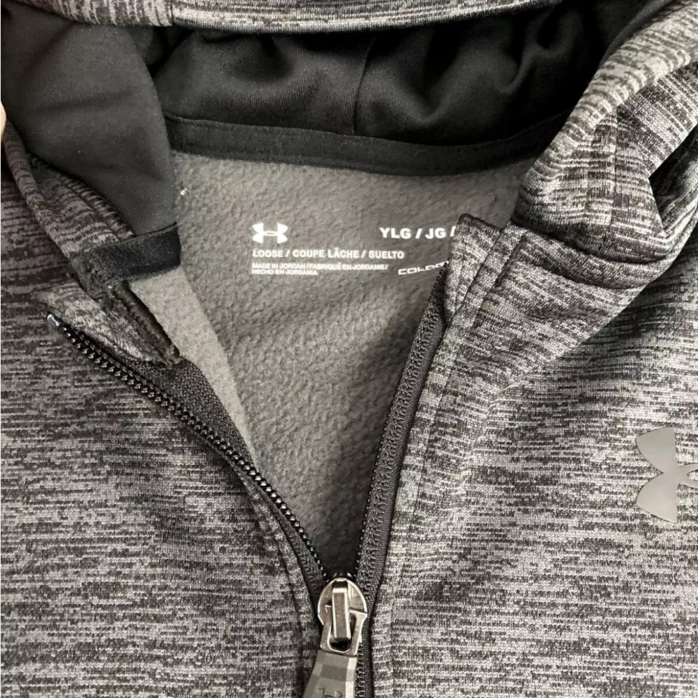 Boys Under Armour Full Zip Hoodie Jacket Sz YLG Loose Gray Coldgear - Picture 4 of 5